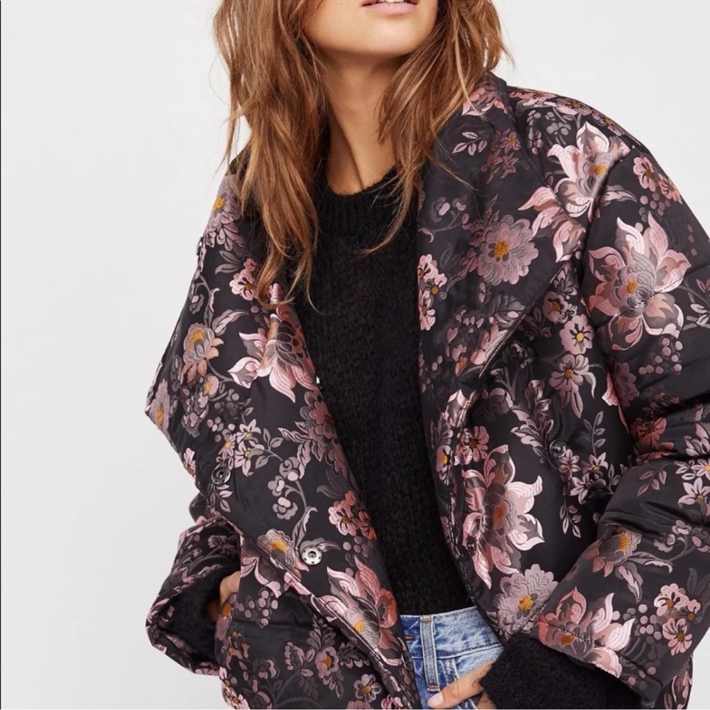 free people jacquard floral puffer jacket